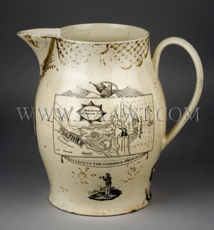 Large, Outstanding and Rare Liverpool Jug
Newburyport Harbor and the Ship, left facing